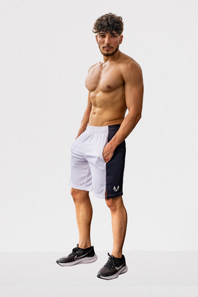 B-BOY GYM SHORTS (WHITE/NAVY)